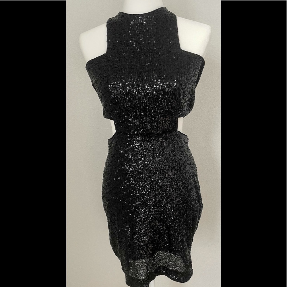 Express black sequin cut out dress